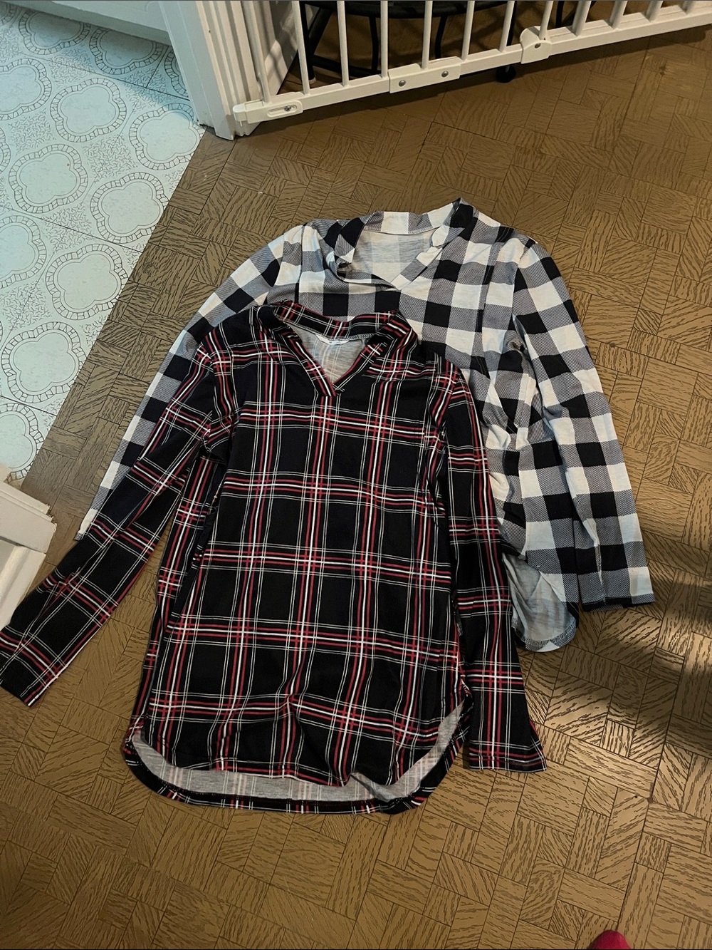 Black & Red Plaid Top + Black & White Buffalo Plaid Top Nursing- 2 Pack